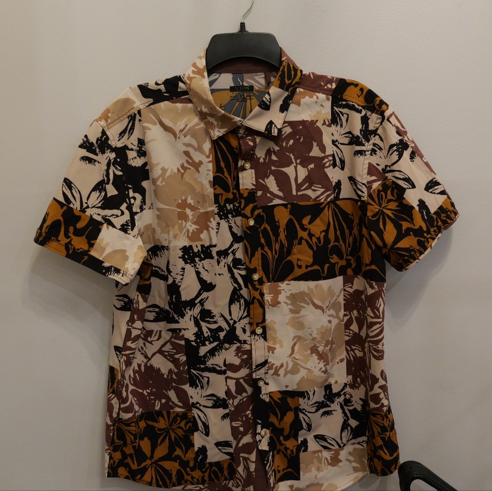 Stylish Men's Patchwork Shirt in Black, Brown, and Cream